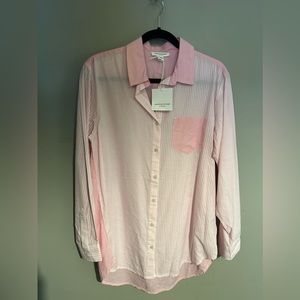 NWT SZ S BeachLunchLounge Pink Pinstripe Button Down Top